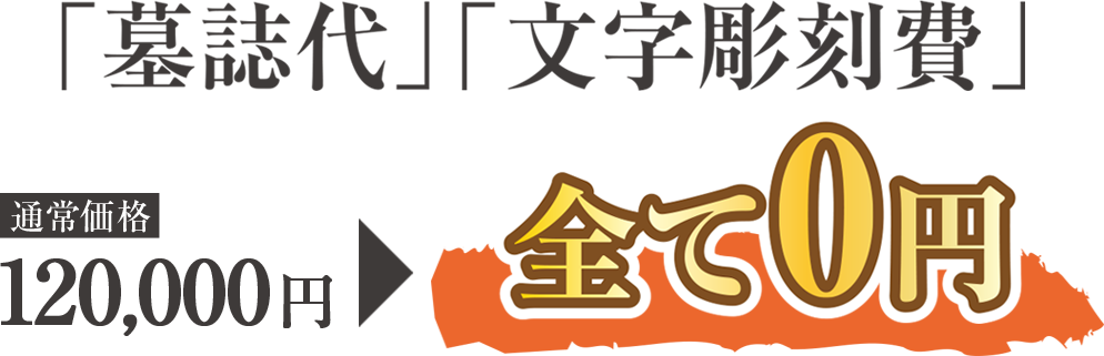 「墓誌代」「文字彫刻費」 通常価格120,000円→全て0円
